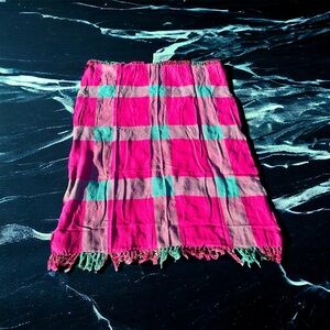 Handwoven India Red Burgundy & Green Check 100% Cotton Blanket Throw 50x60” NWT